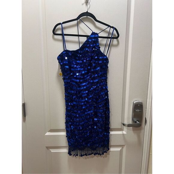 Liv Dresses & Skirts - Liv Foster Sexy Beaded One shoulder Sequin Bodycon Dress in Royal Blue size 6